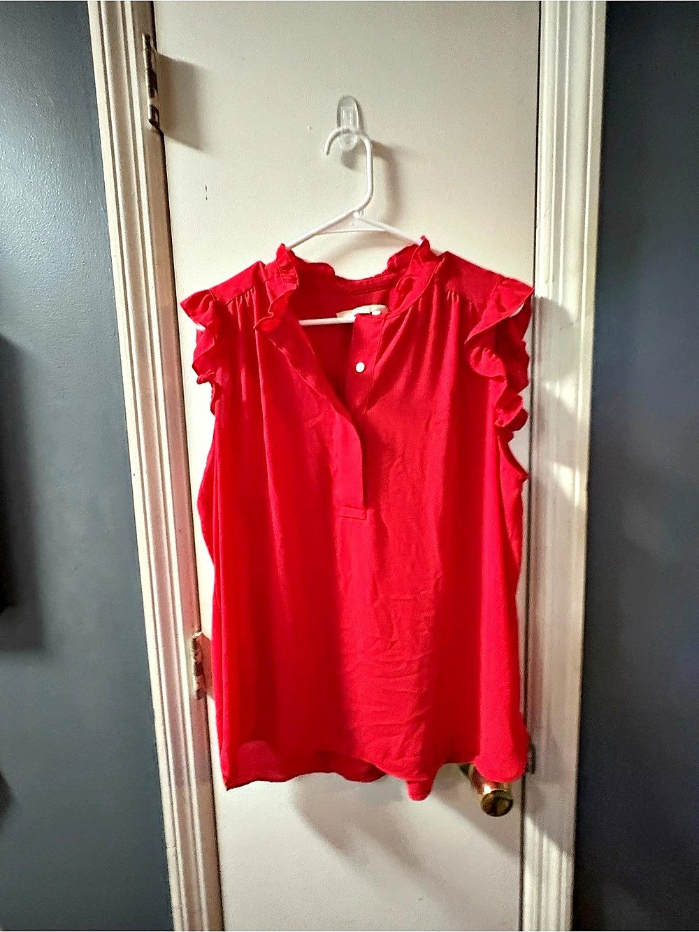 LOFT Ruffle Mock Neck Sleeveless Blouse Red size Large